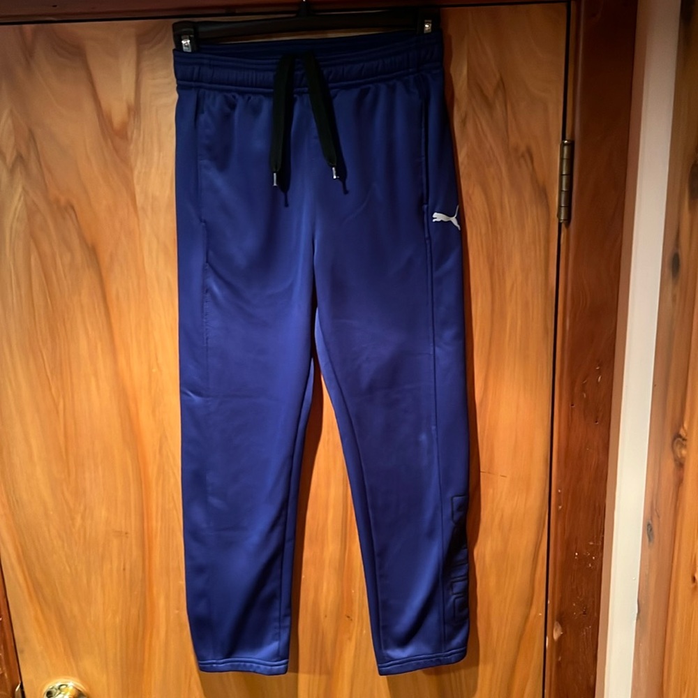 Kids blue Puma elastic waist with string jogger pants.
